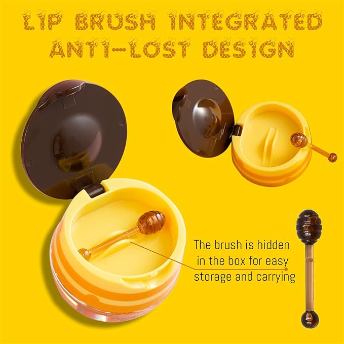 3PCS Lip Balm Honey Pot, Honey Pot Lip Balm for Dry Cracked Lips, Strawberry Lip Balm Scrubs Exfoliator & Moisturizer, Hydrating Lip Balm Honey Pot with Wand, Lip Sleeping Mask (3pcs)-Velvo Beauty