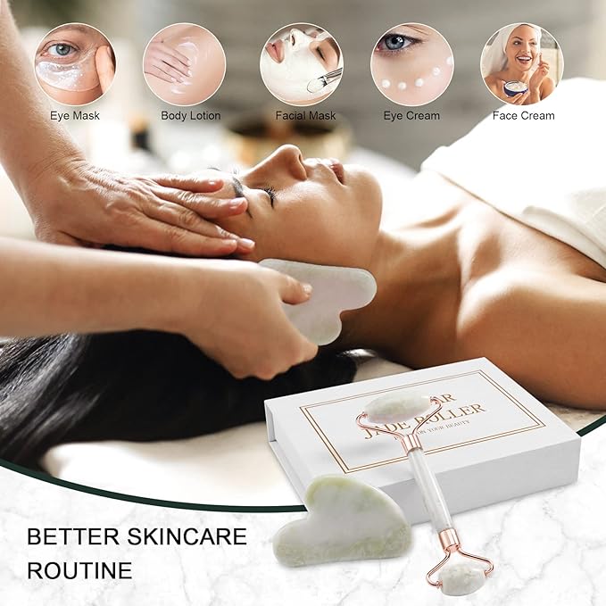 Jade Roller for Face, Facial Roller Massager Skin Care Tool, Gua Sha Facial Tools for Face, Neck, Eyes, Reduce Puffiness of The Skin-Velvo Beauty