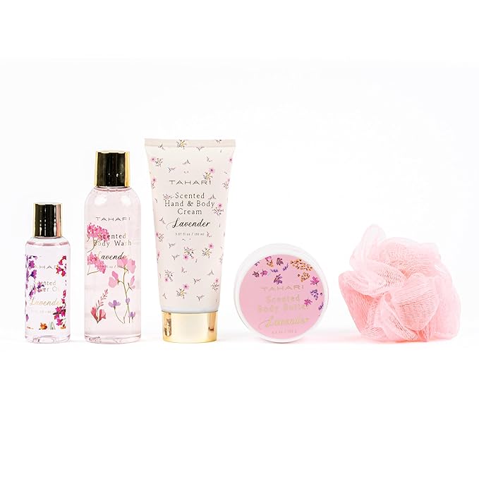 Tahari Spa Gift Set for Women, Lavender Spa Set, Bath Kit for Women Gift Set Includes Scented Body Wash, Body Lotion, Body Butter & Pouf, Lotion Gift Set for Women, Birthday Gifts For Women - (Floral)-Velvo Beauty