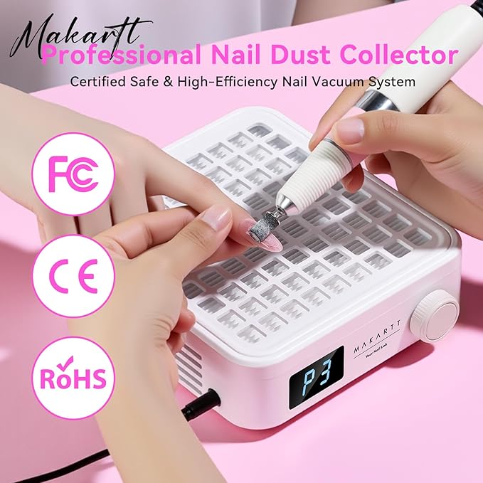 Makartt Professional Nail Dust Collector – Powerful Dust Collector Nail Tech Quite Suction Machine for Acrylic Nails Manicure & Pedicure Salon & Home Use Includes 10pcs Filters & Dust Brush-Velvo Beauty
