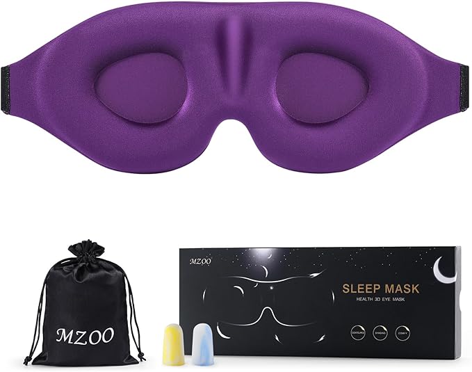 MZOO Luxury Sleep Eye Mask for Side Sleeper Men Women, Zero Eye Pressure 3D Sleeping Mask, Light Blocking Patented Design Night Blindfold, Soft Eye Shade Cover for Travel, Purple-Velvo Beauty