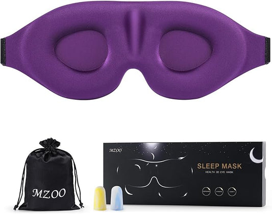 MZOO Luxury Sleep Eye Mask for Side Sleeper Men Women, Zero Eye Pressure 3D Sleeping Mask, Light Blocking Patented Design Night Blindfold, Soft Eye Shade Cover for Travel, Purple-Velvo Beauty