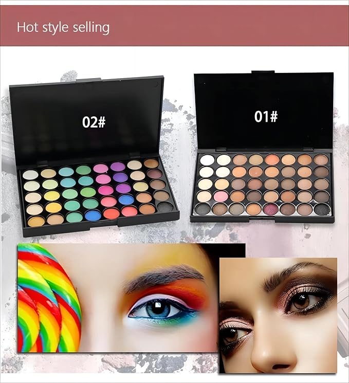 40 color Highly Pigmented Eye Makeup Palette, Matte Shimmer Metallic Eyeshadow Pallet Long Lasting Blendable Natural Colors Make Up Eye Shadows Cosmetics Gift Kit (E01)-Velvo Beauty