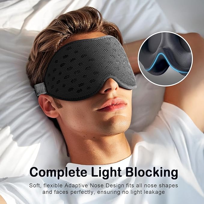 LitBear Breathable Sleep Mask, 3D Eye Mak Sleep for Side Sleepers Women Men, Light Blocking Sleeping Mask with Adjustable Strap, Soft Lightweight Eye Cover for Travel, Night Work, Nap, Office - Black-Velvo Beauty
