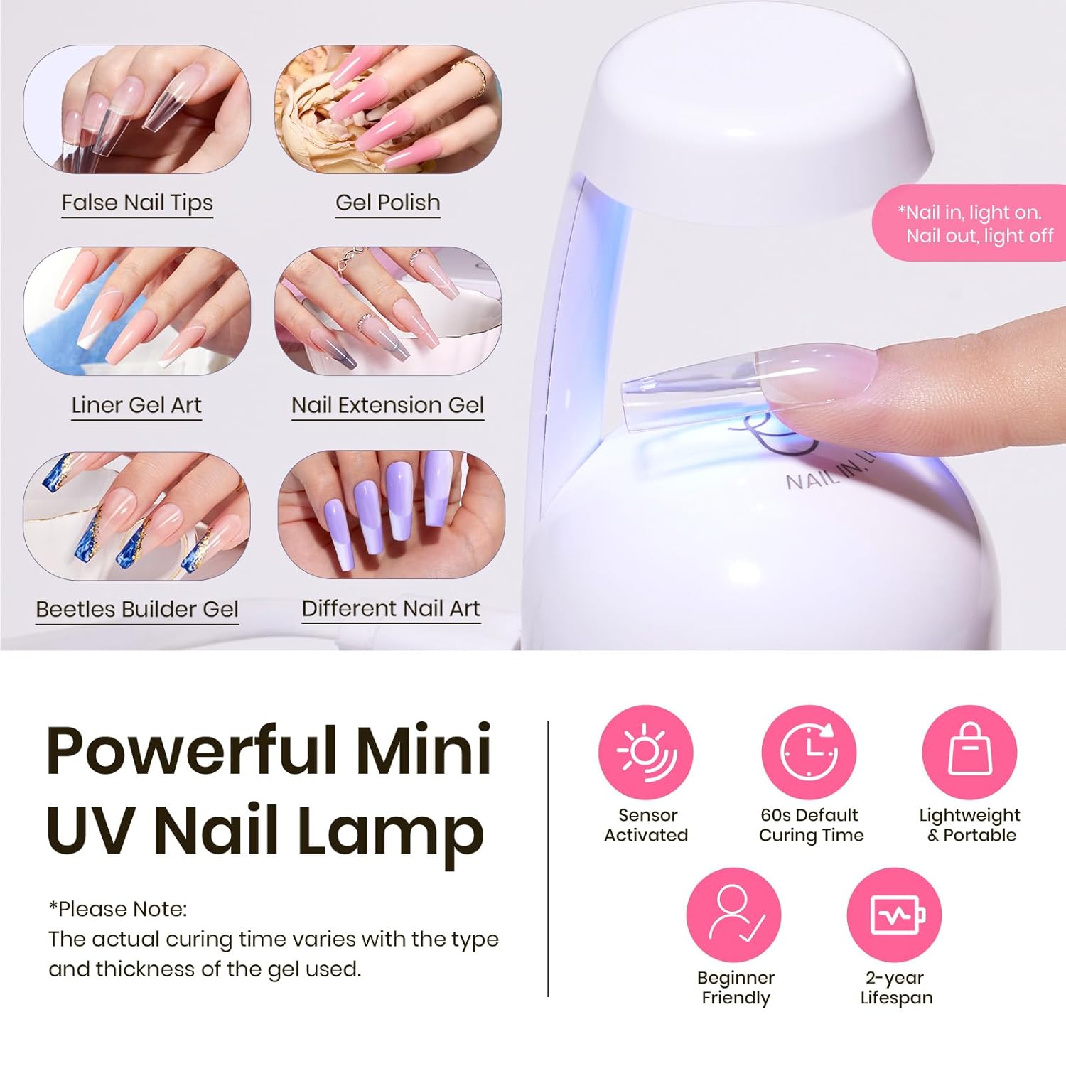 Beetles Tipex Nail Tips Kit, Long Square-C Curved Half Matte Nail Tips 224 Pcs 16 Sizes Pre Building Fake Nails with Tipex Nail Glue, Mini Nail Lamp - Thick Acrylic Nail Set-Velvo Beauty