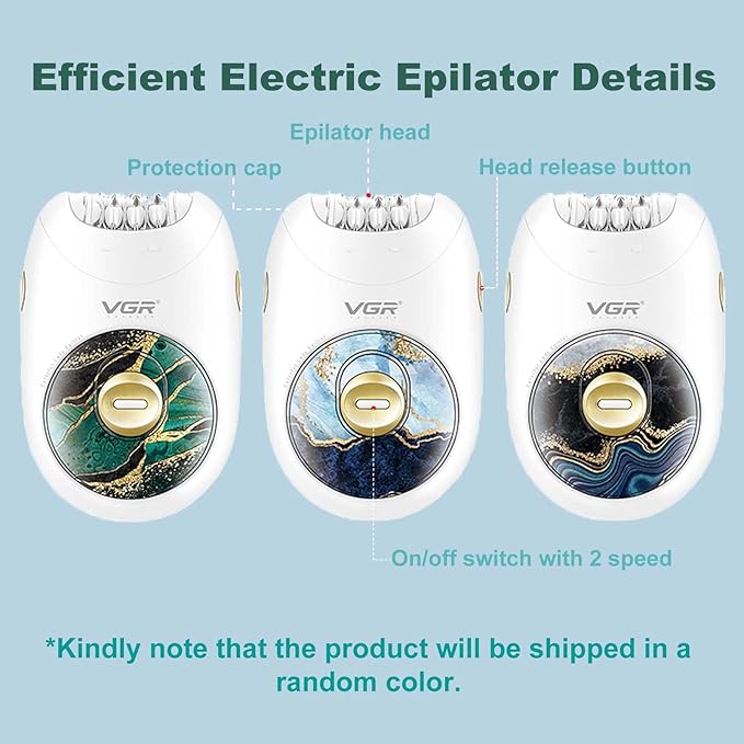 VGR 706 Professional Epilator for Women,Portable Cordless Smooth Glide Hair Removal Device for Legs, Underarm, Back,Full-Body Epilator with 18 Tweezers System, 2 Speeds Hair Removal with Silent Design-Velvo Beauty