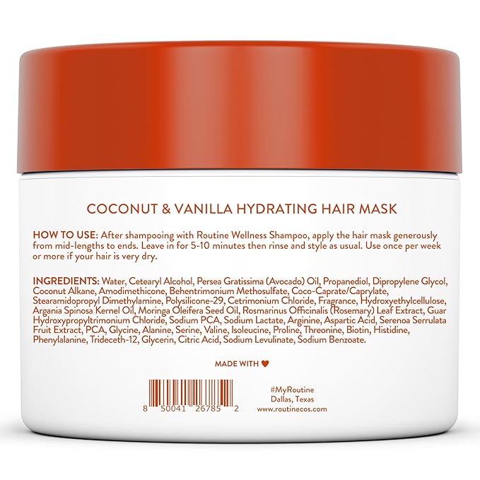 Routine Wellness Deep Conditioning Hair Mask for Dry Damaged Hair - Hydrating, Moisturizing Repair Treatment - Promotes Fullness - Coconut & Vanilla 8oz-Velvo Beauty