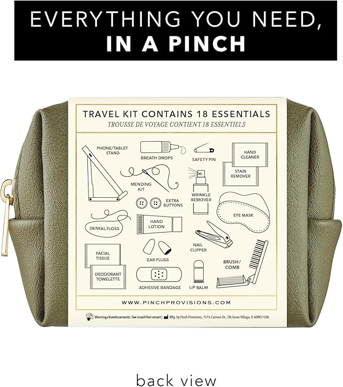 Pinch Provisions Travel Kit, includes 18 Must-Have Emergency Essential Items for Travelling, Ideal Road Trip or Airport Gift for Friends, Family & Peers, Portable Pouch-Velvo Beauty