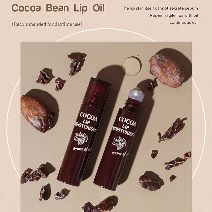 Hydrating Oil, 2pcs Roll On Hydrating Lip Gloss, 5ml Moisturizing Lip Balm Cocoa Bean Milk Lip Oil Hydrating Nourishing Day Night Repair-Velvo Beauty