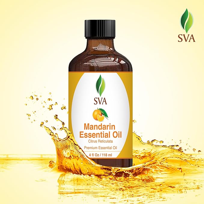 SVA Mandarin Essential Oil – 4 Fl Oz – 100% Natural Mandarin Oil - for Diffuser, Hair Care, Face, Skin Care, Aromatherapy, Scalp and Body Massage, Soap and Candle Making – with Dropper-Velvo Beauty