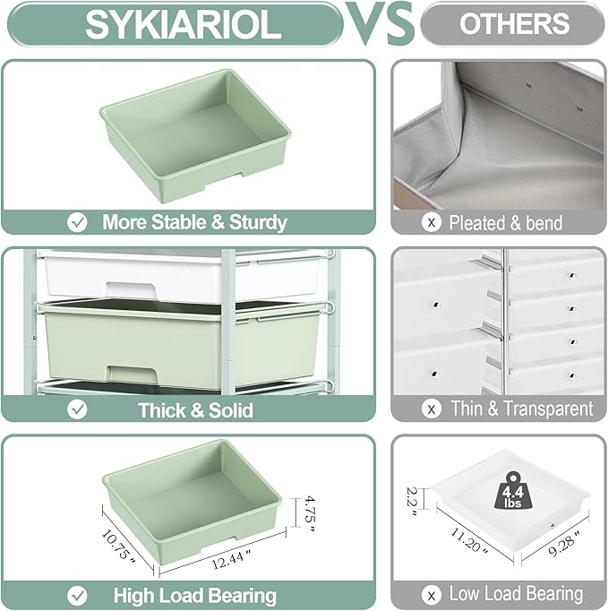 Utility-Rolling-Storage-Drawer-Craft-Cart-Organizers with 4 Drawers & Dust-proof Door for Kid Craft Art Room,Bedroom,Home Office, 4 Tiers Drawer cart, Green-Velvo Beauty