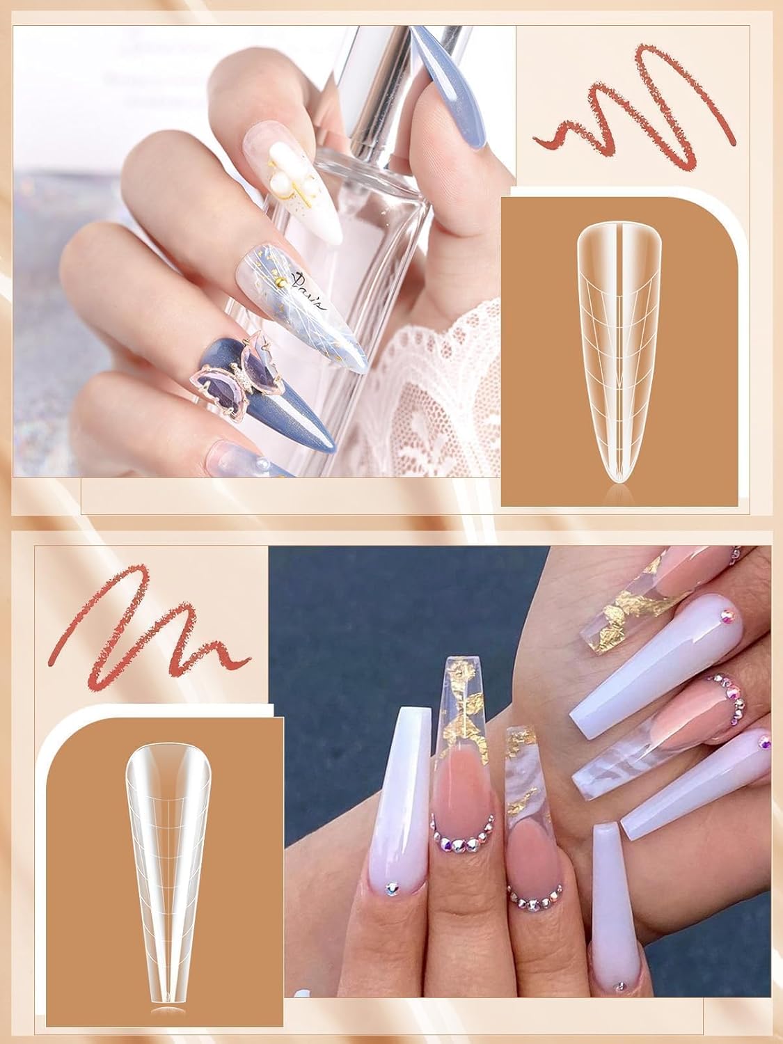 EBANKU 288PCS Poly Extension Gel Dual Nail Forms, Stiletto Coffin Acrylic Nail Forms for French Nails, 76PCS Duet System Dual Forms Sticker Silicone Pads, 6 Styles Scale for Manicure Extension-Velvo Beauty