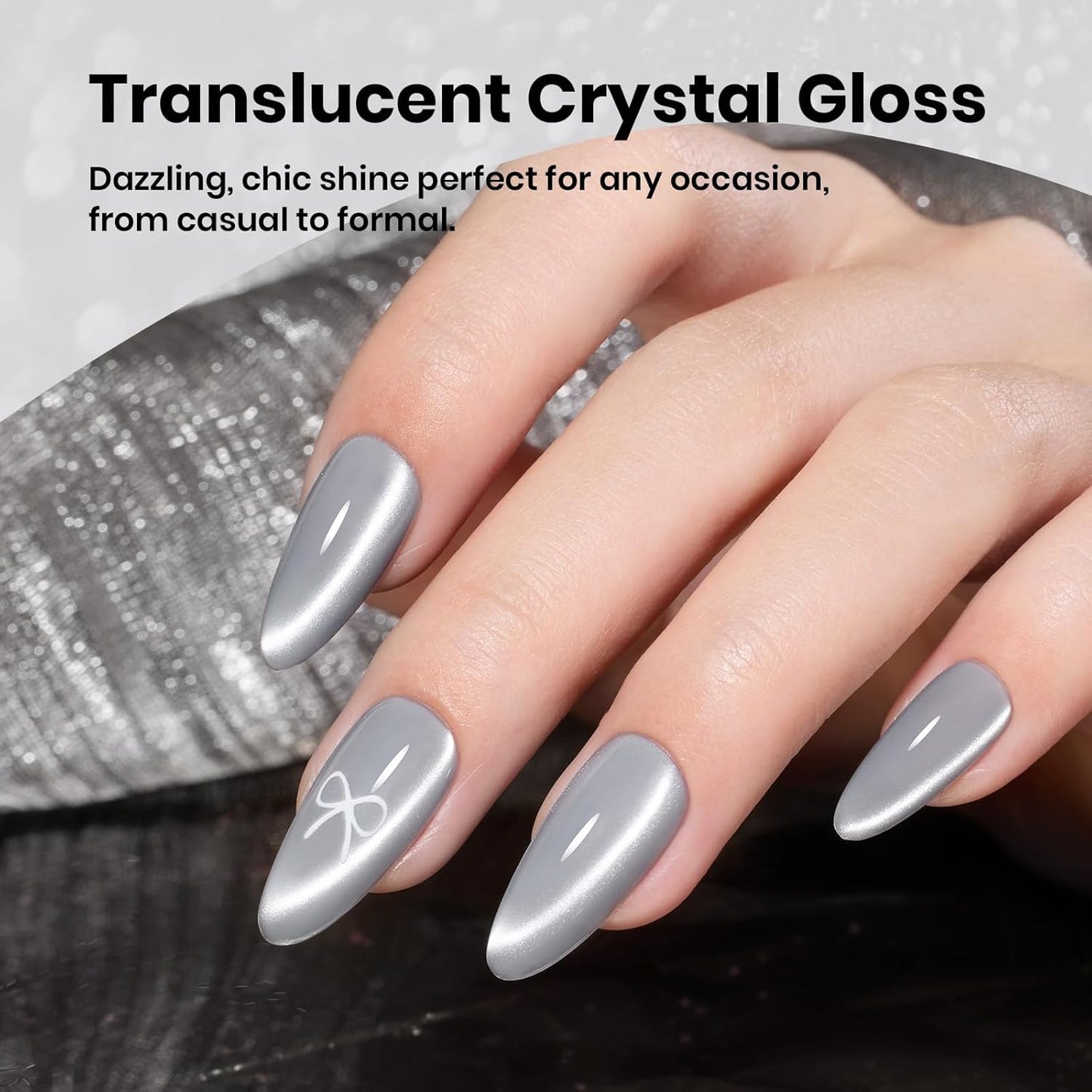 Beetles Gray Cat Eye Gel Nail Polish - 15ML Dark Gray Glass Cat Eye Glitter Gel Polish with Magnet Shimmer Sheer Gel Soak Off UV Moonlit Dew Collection Nail Art Design Manicure Gifts for Women-Velvo Beauty