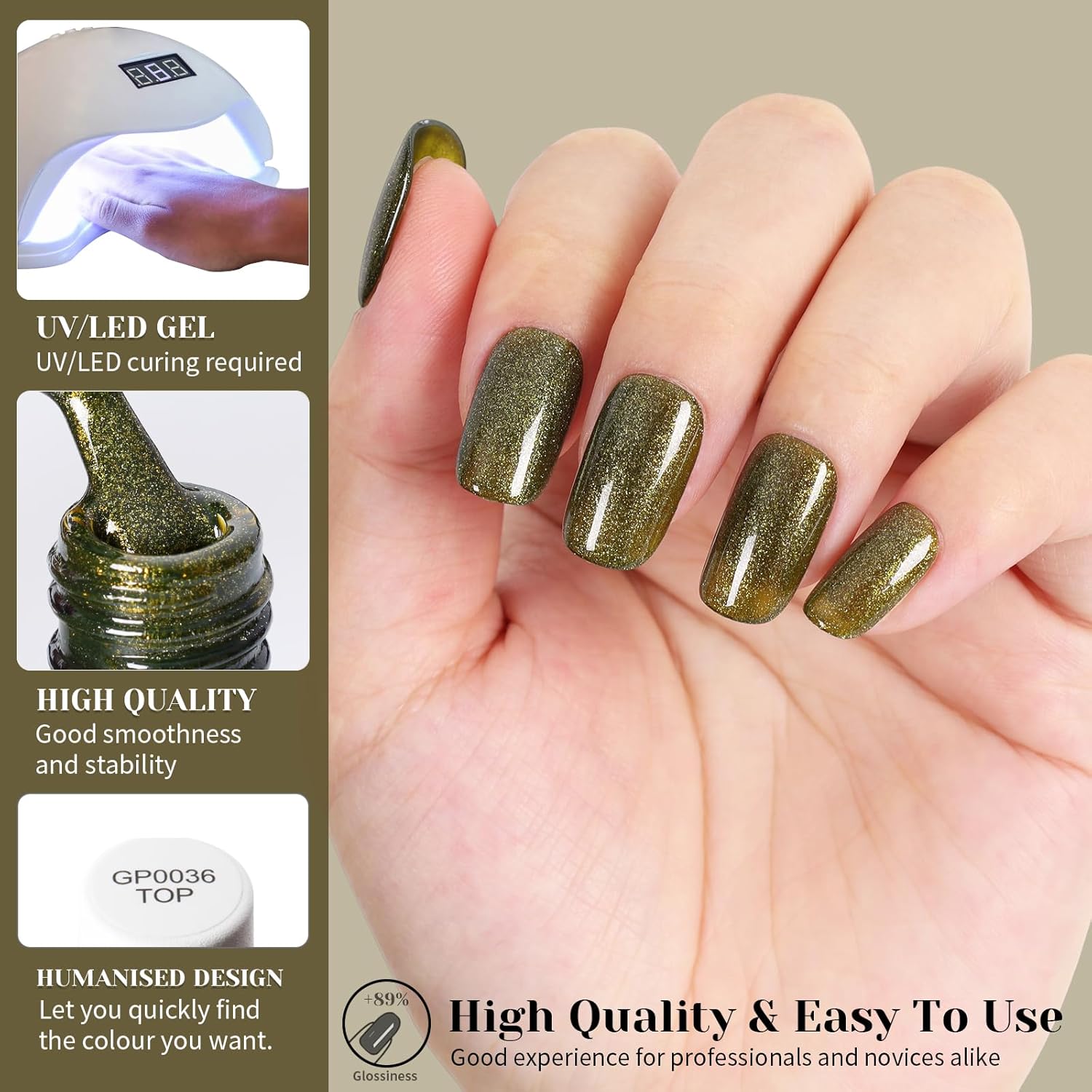Olive Green Color Glitter Gel Nail Polish,15ml UV/LED Soak Off Sparkly Shimmer Green Gel Polish for Manicure Salon or DIY Nail Art at Home,All Seasion Color Gel - GP0114-Velvo Beauty