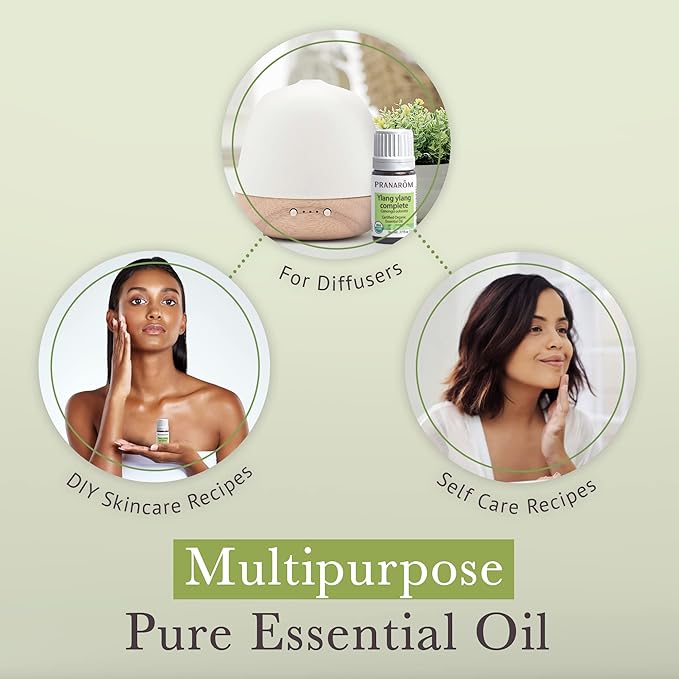 Pranarom USDA Certified Organic Ylang Ylang Essential Oil (5ml), 100% Pure Undiluted Therapeutic Grade from Madagascar for Aromatherapy, Diffuser, Meditation, Massage, Relaxation-Velvo Beauty