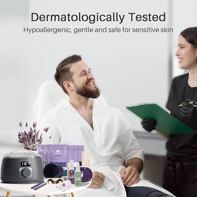 BLITZWAX Back and Nose Waxing Kit for Men, Hard Wax Warmer for Brazilian, Body and Face, At Home Hair Removal Kit, Beginner Friendly, Quick Heating, 93 Accessories, Charcoal Grey-Velvo Beauty