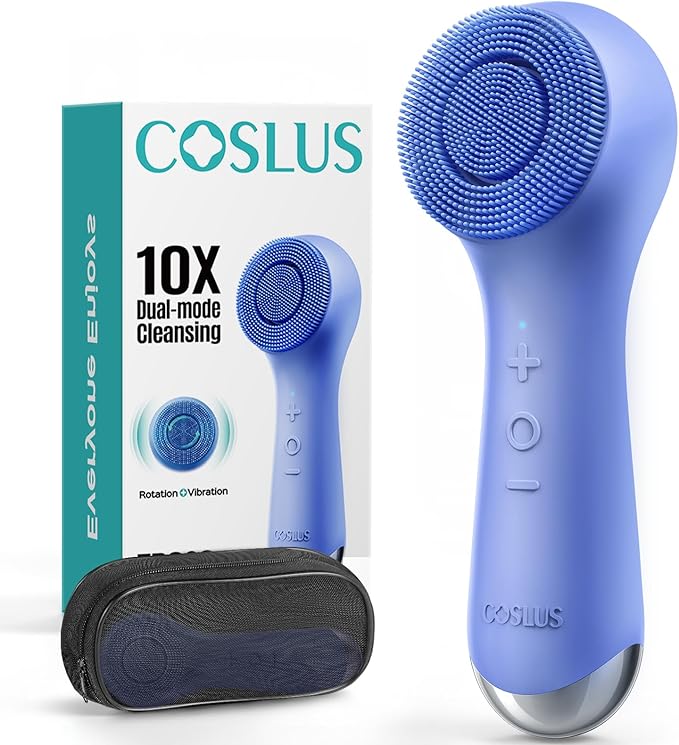 COSLUS Face Scrubber Facial Cleansing Brush: 2 in 1 Spin and Vibration Patented Tech, Silicone Electric Exfoliator Scrubber with Automatic Foaming, Waterproof Face Cleanser Brush for Men and Women-Velvo Beauty