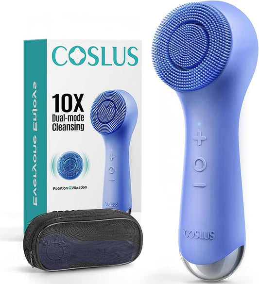 COSLUS Face Scrubber Facial Cleansing Brush: 2 in 1 Spin and Vibration Patented Tech, Silicone Electric Exfoliator Scrubber with Automatic Foaming, Waterproof Face Cleanser Brush for Men and Women-Velvo Beauty