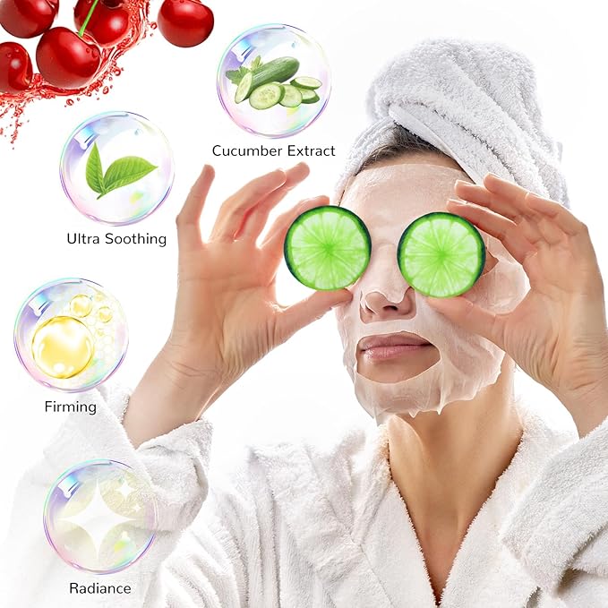 24 Pcs Fruits Beauty Facial Hand Foot Mask Cooling Eye Pads Set Spa Party Night Kit Beauty Skincare Hydrating Skin Cooling Eye Masks for Puffy Eyes Spa Stocking Stuffers Night Summer Party-Velvo Beauty