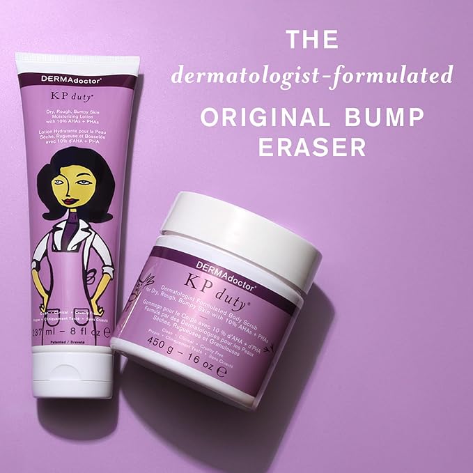 DERMAdoctor KP Bump Eraser Body Scrub and Lotion Kit Dermatologist Formulated Exfoliant | Keratosis Pilaris Treatment For Dry And Bumby Skin 10% AHAs + PHAs-Velvo Beauty
