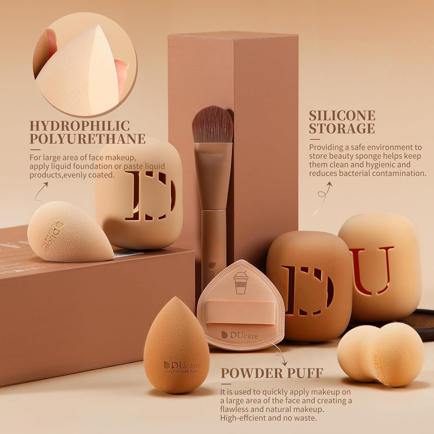 DUcare Makeup Brushes Set 14Pcs Coffee Series Makeup Brush set with Makeup Sponges Gifts Foundation Blending Face Powder Blush Eye Shadows Brushes-Velvo Beauty