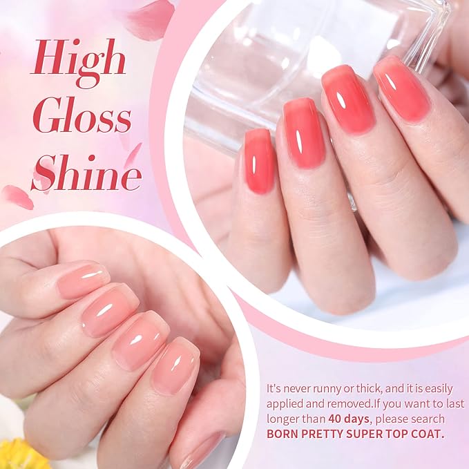 Born Pretty Jelly Nude Pink Gel Nail Polish Sheer Transparent Gel Polish 6Colors Soak Off U v Light Cure Gel Polish Kit for Salon and Nail Art DIY at Home-Velvo Beauty
