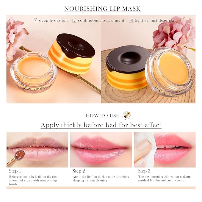 2Pcs Honey Strawberry Lip Balm Honey Pot, Strawberry Lip Sleeping Mask, Overnight Lip Sleeping Mask, Honey Balm Lip Balm Pot, Honey Lip Mask Nourish Lip Scrubs Exfoliator Honey/Strawberry-Velvo Beauty