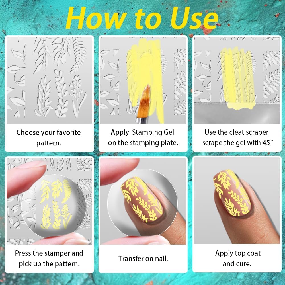 3Pcs Butterfly Nail Stamping Plate Set Floral Ginkgo Maple Leaves Stainless Steel Nail Stamp Templates Clear Silicone Nails Stamping with Stamper Scraper for Manicure Printing-Velvo Beauty