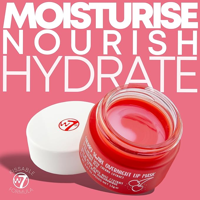 W7 Sweet Dreams Overnight Cherry Swirl Lip Mask - Cherry Extract & Hyaluronic Acid - For Hydrated, Full Looking & Irresistible Lips-Velvo Beauty