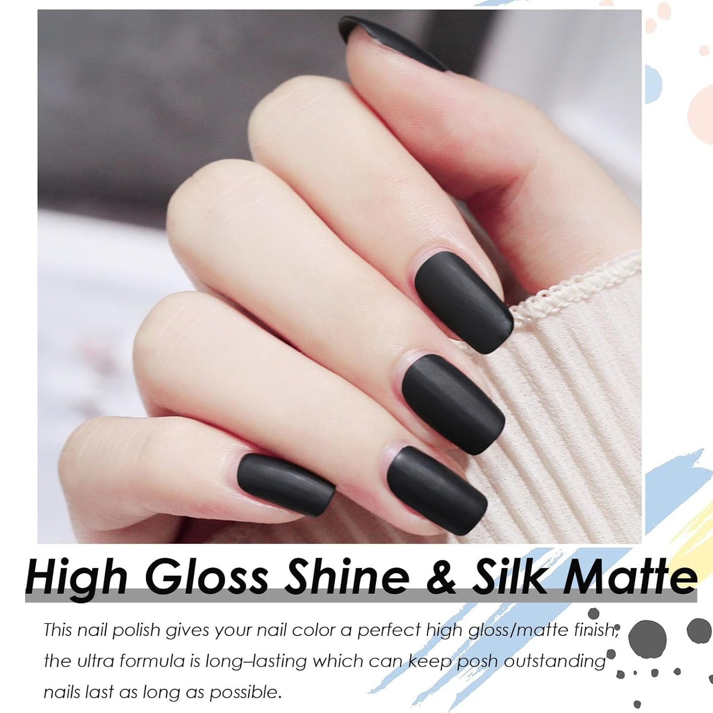 Matte Black Nail Polish - Matte Finish Black Fingernail Polish - Fast Drying Nail Varnish Mist Effect - Silky Velvet Nail Lacquer For Women Girls Manicure DIY at Home - No Need Bake-Velvo Beauty