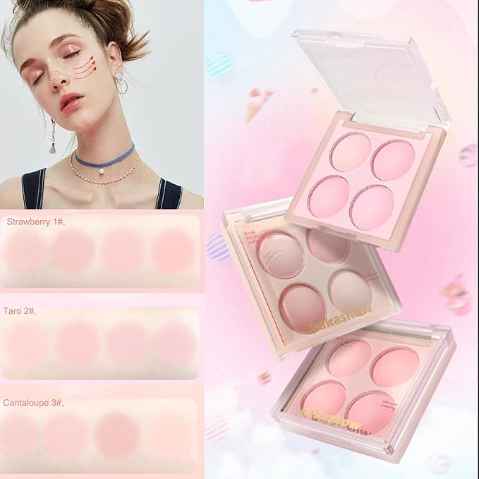 Matte Blush Powder Palette, Blending Mood Cheek, 4 Blendable Shades Korean Fairy Pink Blusher in Lightweight Smooth Powder, Vegan Makeup (Cantaloupe 3#, 1.84 ounces)-Velvo Beauty