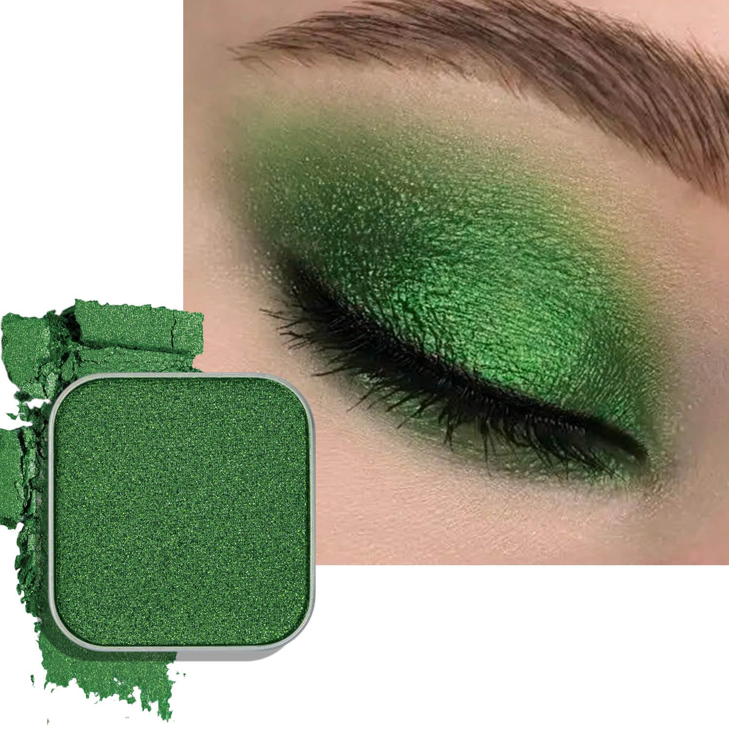 Magnetic Single-Color Metallic Flash Eyeshadow with Pan, Spring and Summer Green Eyeshadow Refill Pan, DIY Empty Magnetic Palette (Green Glimmer)-Velvo Beauty