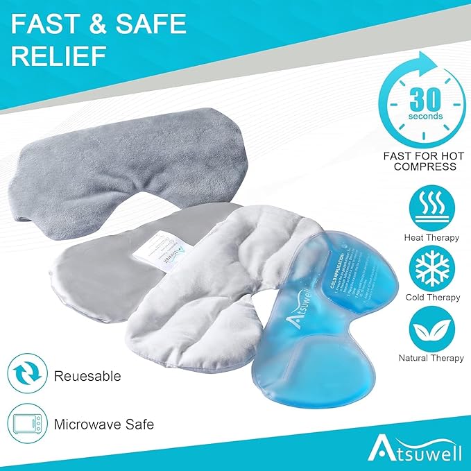 Atsuwell Cooling Eye Mask, Reusable Cold Sleep Eye Compress and Moist Heat for Eye Relaxing, Multipurpose Eye Bag for Dry Eyes with Microwavable Flaxseed Pad, Cold Gel Pad and Silky Cotton Insert-Velvo Beauty