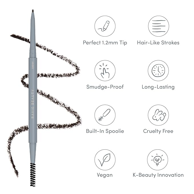 Easy Everyday™ Brow Pencil - Best Eyebrow Pencil for Women, Smudge Proof Hair-Like Strokes, 1.2mm Precision Tip with Spoolie, Vegan (Ebony)-Velvo Beauty