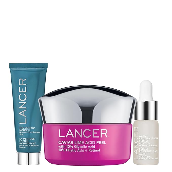 Lancer Skincare Vibrant Glow 3-Piece Set, Contains Moisturizing Face Mask, Caviar Acid Peel, Active Rejuvenation Serum for Vibrant Skin-Velvo Beauty