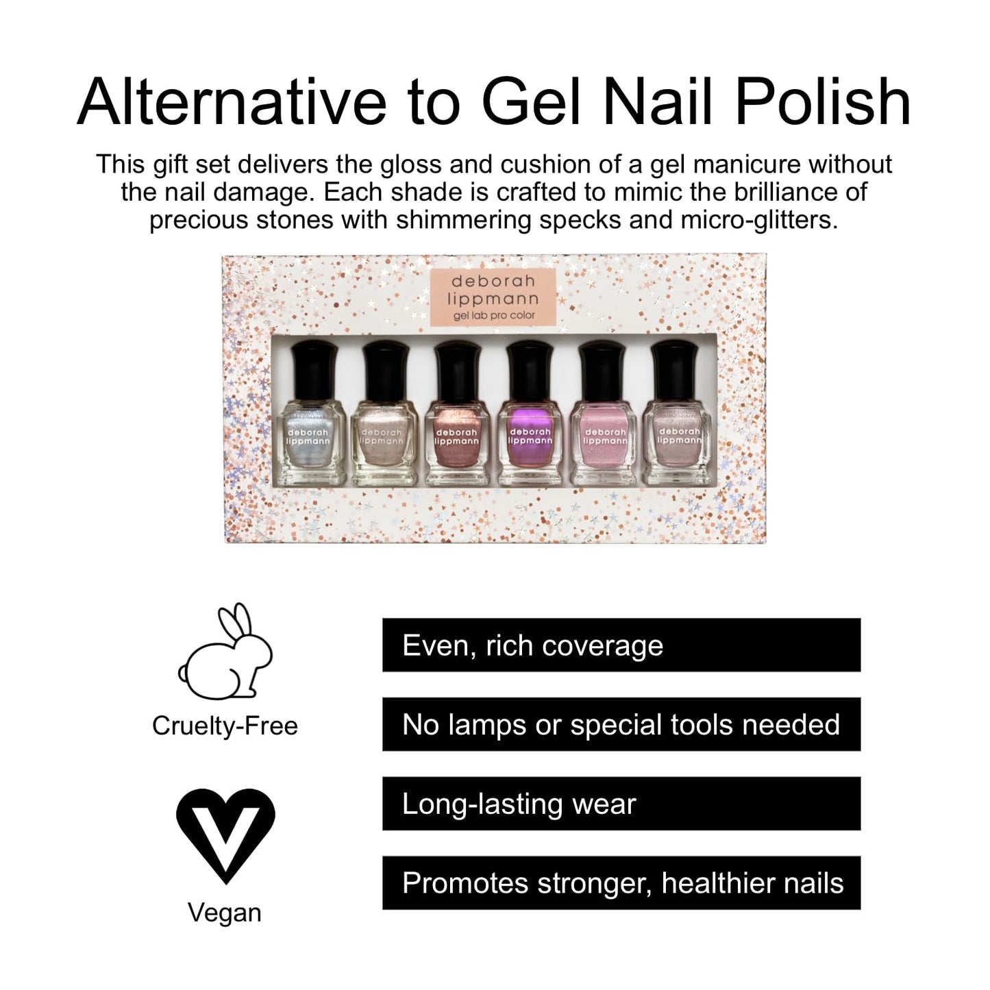 Deborah Lippmann Nail Polish, Gel Lab Pro Set | Treatment Enriched for Nail Health, Wear and Shine | No Lamps or Tools & 21-Free | Bejeweled, 6 Bottles-Velvo Beauty