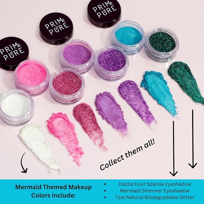 Prim and Pure Kids Makeup Gift Set - Stencil, Makeup Eyeshadow Bioglitter Lip Gloss and Cosmetic Bag Mirror Makeup Brush Accessories (Mermaid Blue)-Velvo Beauty