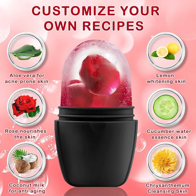 XHJRI Ice Face Roller Massager,Ice Cube Roller for Face, Eyes and Neck Naturally Conditioning and Skin Care,De-Puff Eye Bags,Reduce Migraine Pain,Reusable Massage Silicone Ice Mold (New Black)-Velvo Beauty