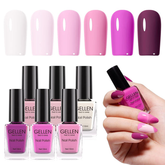GELLEN Light Purple Nail Polish, Mauve Nail Polish 6 Colors Lavender Purple Set for Girls Women Home Salon Fall Winter, No UV Light Needed, Not UV Gel, Hema Free, Non-toxic-Velvo Beauty