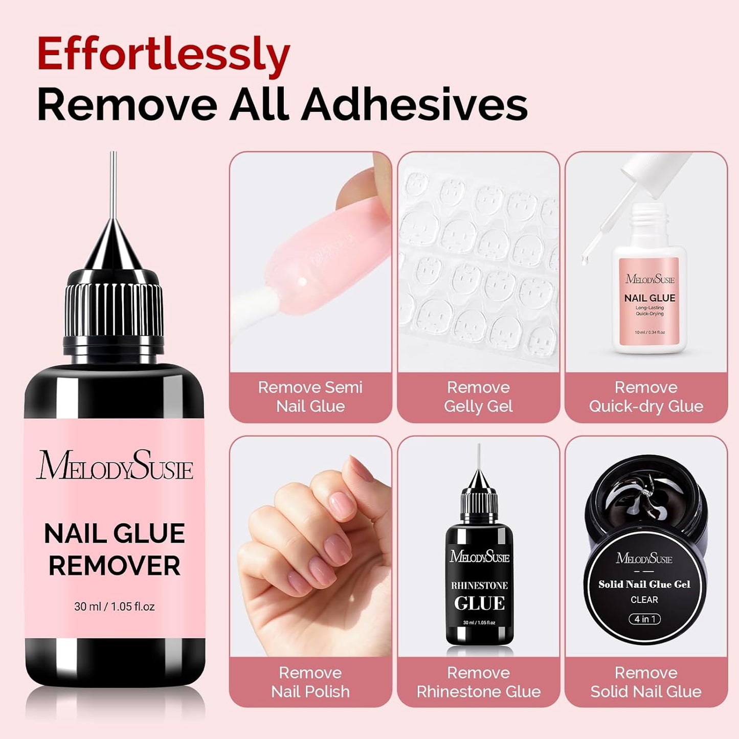 MelodySusie 30ML Nail Glue Remover for Press on Acetone Free Nail Polish Remover Multi-Functional Remover for Nails Tips Gentle Glue Remover for Gel x Nails for Home Salon-Velvo Beauty