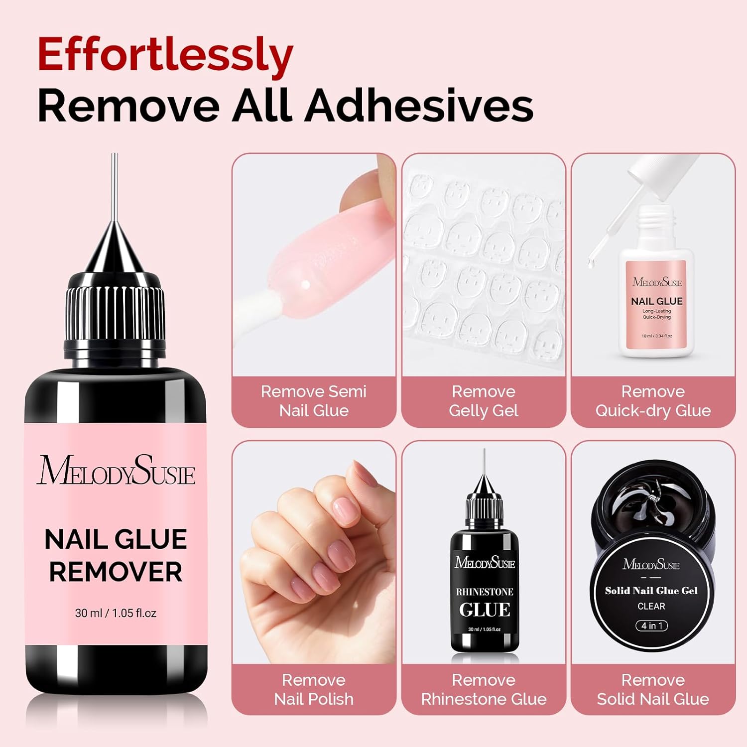 MelodySusie 30ML Nail Glue Remover for Press on Acetone Free Nail Polish Remover Multi-Functional Remover for Nails Tips Gentle Glue Remover for Gel x Nails for Home Salon-Velvo Beauty