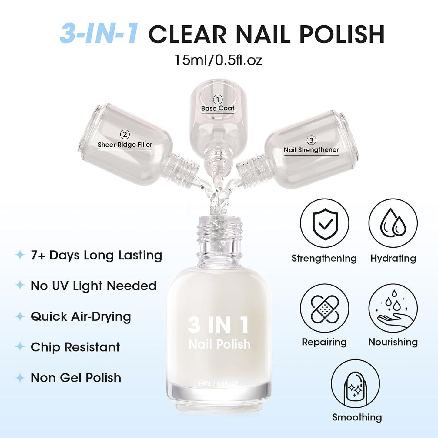 GELLEN Tinted Milky White Ridge Filler For Nails, Clear Nail Polish Ridge Filling Base Coat, Nail Strengthener and Growth, Hydrate Strengthen Nourish Damaged Dry Nails, Shea Butter & Vit E & Protein-Velvo Beauty