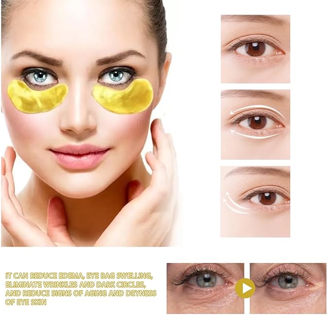 24k Gold Under Eye Patches, 60 Pcs Eye Gels, Anti-Aging Collagen Hyaluronic Acid Under Eye Mask, Under Eye Mask for Dark Circles and Puffiness, Eye Bags, Wrinkles-Velvo Beauty