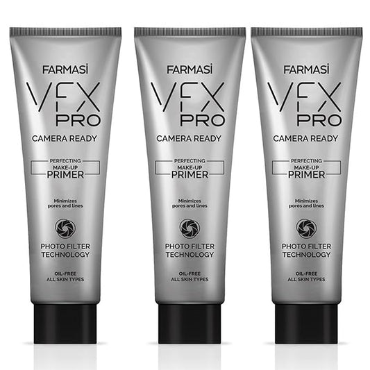 Farmasi 3-Pack VFX PRO Camera Ready Primer - Flawless Finish Long Lasting Makeup Base Smoothing Pore Minimizing Oil Control Lightweight Formula Professional Makeup Application Daily Use, Clear-Velvo Beauty