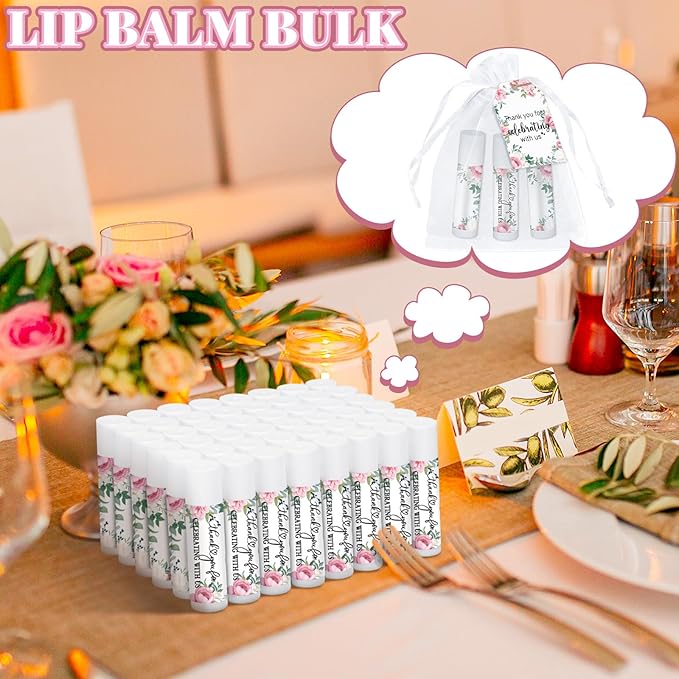 Dunzy 50 Pack Bridal Shower Favors Gifts Bulk Lip Balms Peony Wedding Favors Bachelorette Baby Shower Favor Prizes Souvenirs Thank You Appreciation Gifts for Guests Women Coworker Staff-Velvo Beauty