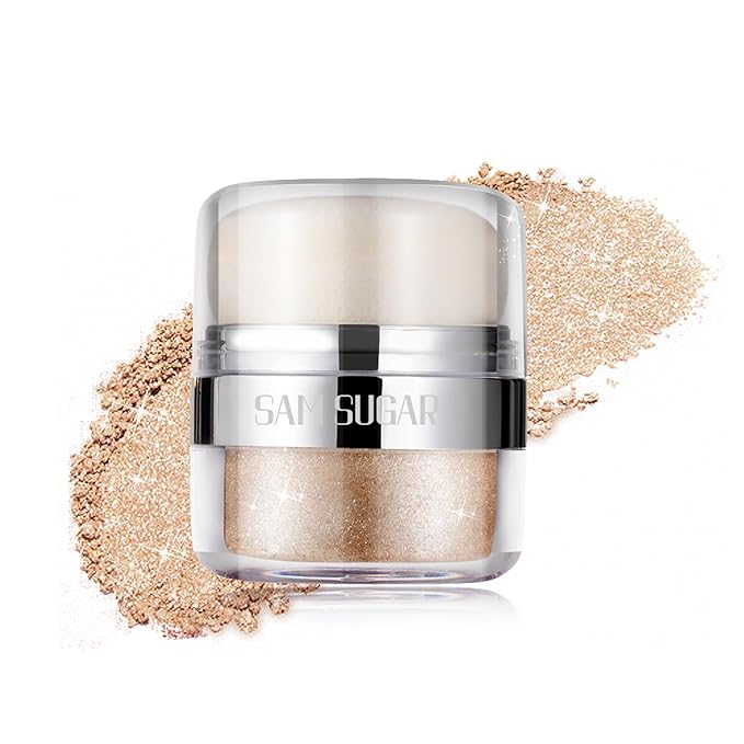Glitter Body Highlighter Powder Body Shimmer Sparkle Face Brightening Highlighter Powder for Face Eyes Body Glow Makeup With sponge head（02#）-Velvo Beauty