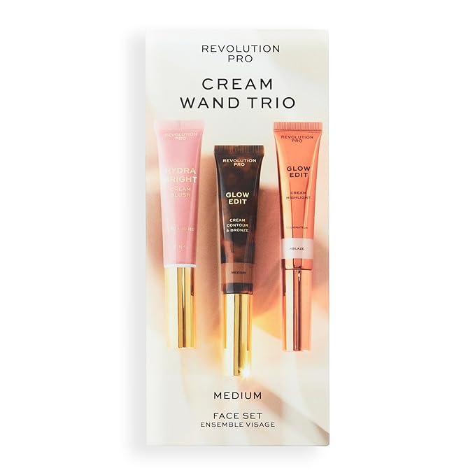 Cream Face Wand Trio, Cream Contour, Blush & Highlighter Makeup Set, Vegan & Cruelty-Free, Medium, 1x12ml, 2x15ml-Velvo Beauty