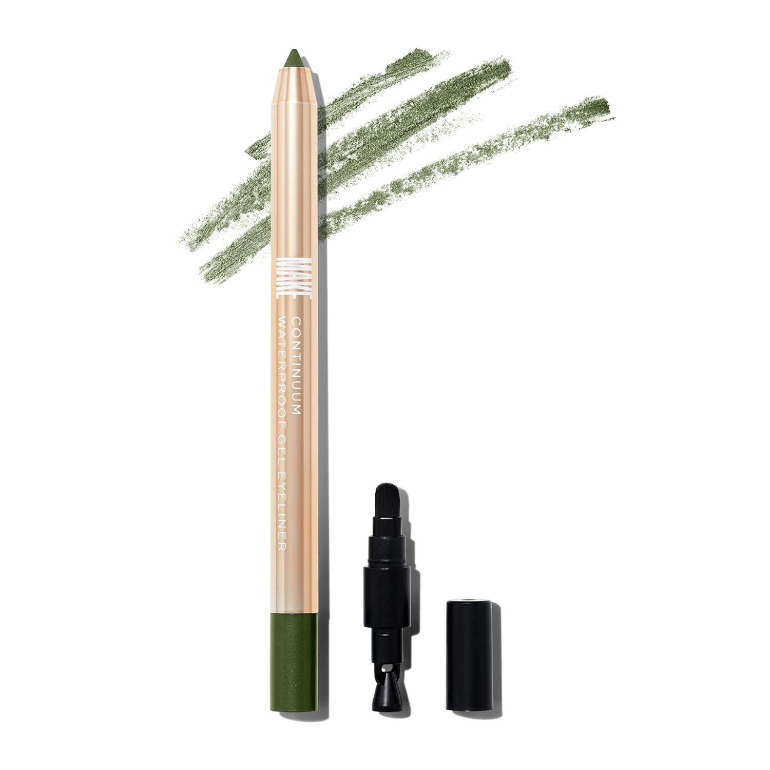 MAKE Beauty Continuum Waterproof Gel Eyeliner Pencil. Creamy, Pigmented Multi-Use, including Waterline with Built-in Sharpener and Blending Brush. Smudge-Proof Makeup. Shade - Gamma Ray, Olive-Velvo Beauty