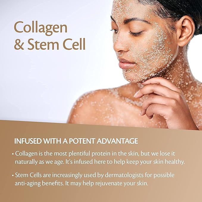 Brown Sugar Scrub Face Foot & Body Exfoliator Infused with Collagen and Stem Cell Exfoliating Salt Body Scrub for Toning Skin Cellulite Skin Care, 12oz by M3 Naturals-Velvo Beauty