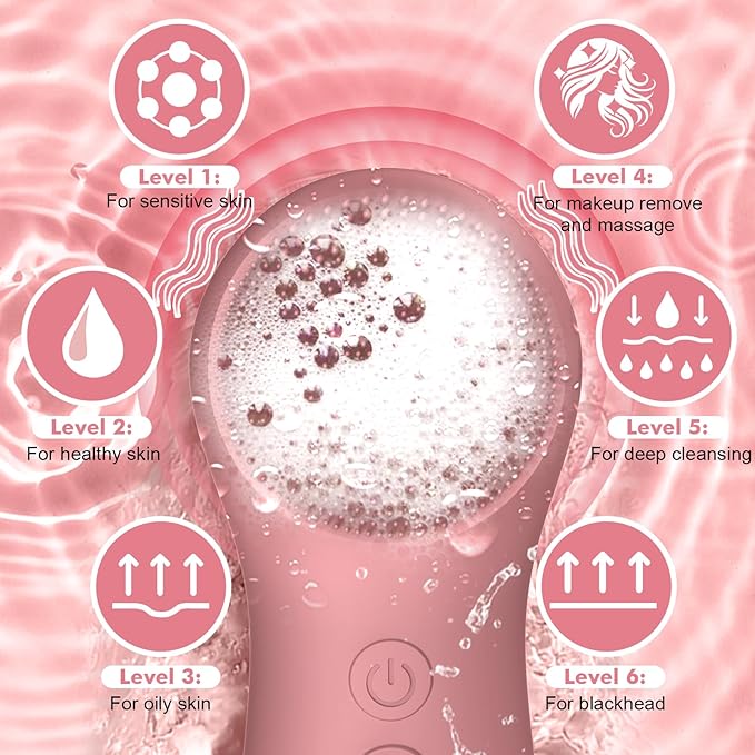 LZP Facial Cleansing Brush, Silicone Electric Exfoliator Scrubber with 6 Speeds, Rechargeable Face Scrubber for Cleansing, Exfoliating and Massaging, Waterproof Face Scrub Brush for Men & Women-Velvo Beauty